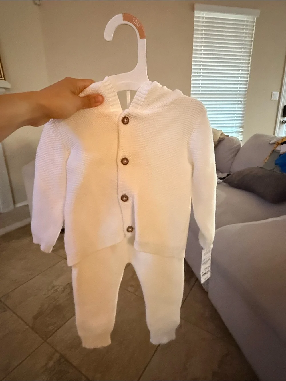 Carter's Cream Hooded Knit Baby Cardigan and Pant Set